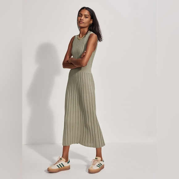 Anthropologie VARLEY Florian Knit Midi Dress NWT Sz L Sage Green Pointelle Knit - Picture 9 of 13